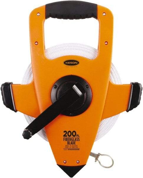 Keson - 200' x 1/2" Tape Measure - 1/8, 1/10 & 1/100" Graduation - USA Tool & Supply