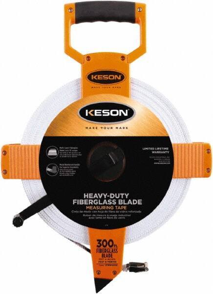 Keson - 300' x 1/2" Tape Measure - 1/8, 1/10 & 1/100" Graduation - USA Tool & Supply