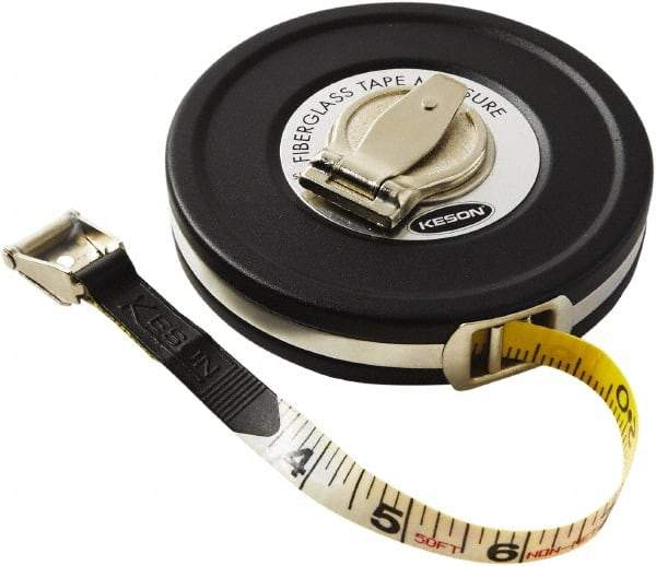 Keson - 50' x 1/2" Tape Measure - 1/8, 1/10 & 1/100" Graduation - USA Tool & Supply
