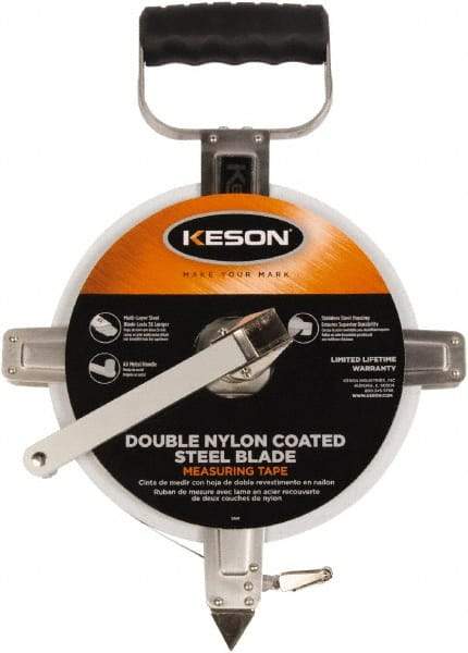 Keson - 100' x 3/8" Tape Measure - 1/10 & 1/100" Graduation - USA Tool & Supply