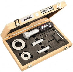 Starrett - 20 to 50mm, 80mm Gage Depth, 0.001mm Resolution, Friction Thimble, IP65 Electronic Inside Hole Micrometer Set - Accurate to 0.004mm, 1 Head, 3 Anvils, 2 Setting Rings, Data Output, Instant Inch/Millimeter Conversion - USA Tool & Supply