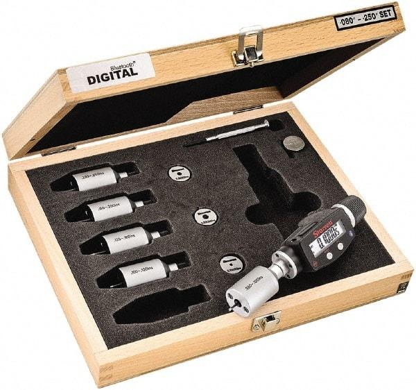 Starrett - 2 to 6mm, 18mm Gage Depth, 0.001mm Resolution, Friction Thimble, IP65 Electronic Inside Hole Micrometer Set - Accurate to 0.004mm, 1 Head, 5 Anvils, 3 Setting Rings, Data Output, Instant Inch/Millimeter Conversion - USA Tool & Supply