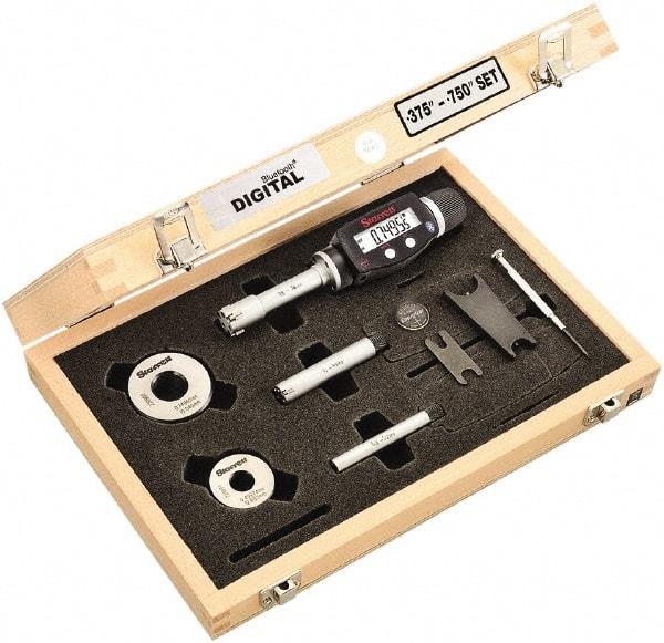 Starrett - 10 to 20mm, 62mm Gage Depth, 0.001mm Resolution, Friction Thimble, IP65 Electronic Inside Hole Micrometer Set - Accurate to 0.004mm, 1 Head, 3 Anvils, 2 Setting Rings, Data Output, Instant Inch/Millimeter Conversion - USA Tool & Supply
