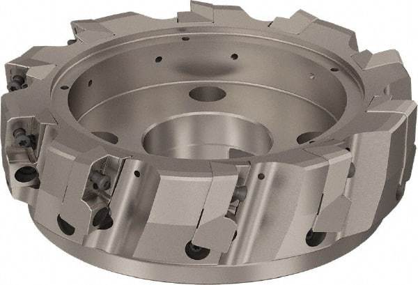 Seco - 10 Inserts, 200mm Cut Diam, 60mm Arbor Diam, 25mm Max Depth of Cut, Indexable Square-Shoulder Face Mill - 90° Lead Angle, 63mm High, ABEX 26.. Insert Compatibility, Through Coolant, Series R220.96 - USA Tool & Supply