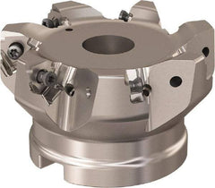Seco - 7 Inserts, 84mm Cut Diam, 27mm Arbor Diam, 7.5mm Max Depth of Cut, Indexable Square-Shoulder Face Mill - 90° Lead Angle, 50mm High, XNEX 08 Insert Compatibility, Through Coolant, Series R220.96 - USA Tool & Supply