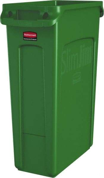 Rubbermaid - 23 Gal Green Rectangle Trash Can - Polyethylene, None Graphic, 30" High x 22" Long x 11" Wide, Lid Not Included - USA Tool & Supply