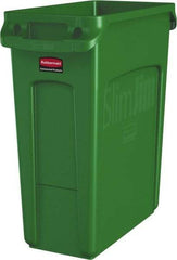 Rubbermaid - 16 Gal Green Rectangle Trash Can - Polyethylene, None Graphic, 25" High x 22" Long x 11" Wide, Lid Not Included - USA Tool & Supply