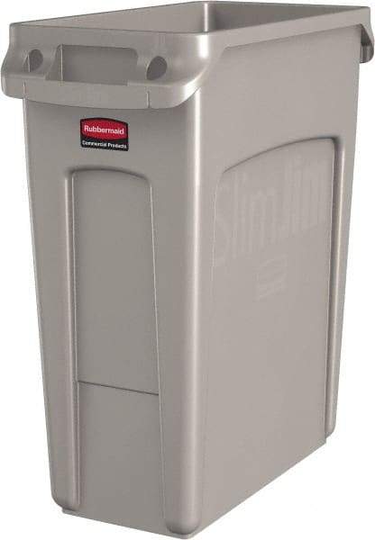 Rubbermaid - 16 Gal Beige Rectangle Trash Can - Polyethylene, None Graphic, 25" High x 22" Long x 11" Wide, Lid Not Included - USA Tool & Supply