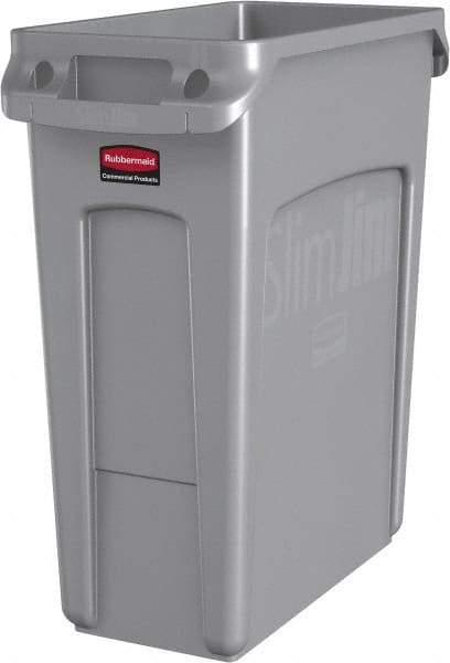 Rubbermaid - 16 Gal Gray Rectangle Trash Can - Polyethylene, None Graphic, 25" High x 22" Long x 11" Wide, Lid Not Included - USA Tool & Supply