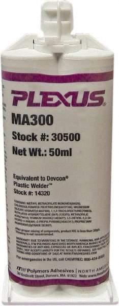 Plexus - 50 mL Cartridge Two Part Adhesive - 3 to 6 min Working Time, 60°F - USA Tool & Supply