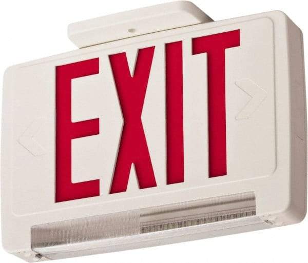 Lithonia Lighting - 1 Face, 2.32 Watt, White, Thermoplastic, LED, Illuminated Exit Sign - 120/277 VAC, Nickel Cadmium, Surface Mounted, Wall Mounted - USA Tool & Supply