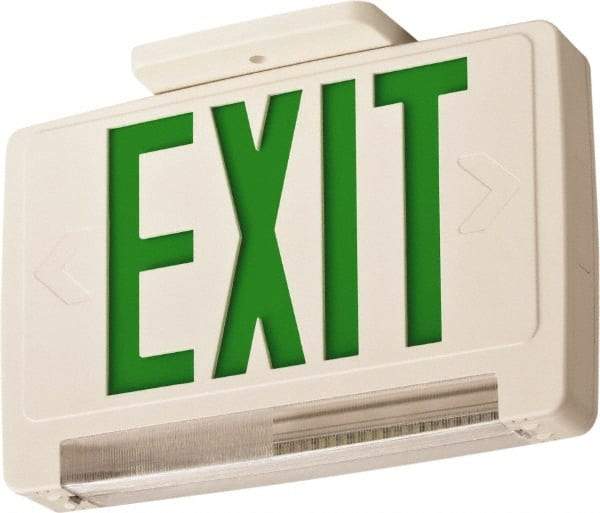 Lithonia Lighting - 1 Face, 2.32 Watt, White, Thermoplastic, LED, Illuminated Exit Sign - 120/277 VAC, Nickel Cadmium, Surface Mounted, Wall Mounted - USA Tool & Supply