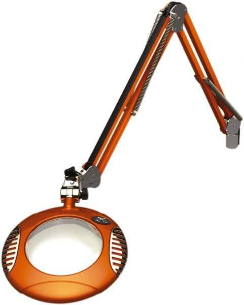 O.C. White - 43 Inch, Spring Suspension, Clamp on, LED, Brilliant Orange, Magnifying Task Light - 8 Watt, 7.5 and 15 Volt, 2x Magnification, 6 Inch Long - USA Tool & Supply