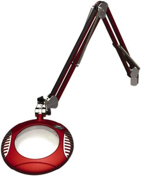 O.C. White - 43 Inch, Spring Suspension, Clamp on, LED, Blaze Red, Magnifying Task Light - 8 Watt, 7.5 and 15 Volt, 2x Magnification, 6 Inch Long - USA Tool & Supply