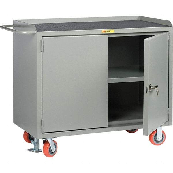 Little Giant - 3,600 Lb Capacity, 2 Door Mobile Service Bench - 41" Wide x 24" Deep x 43" High, Steel, Gray - USA Tool & Supply