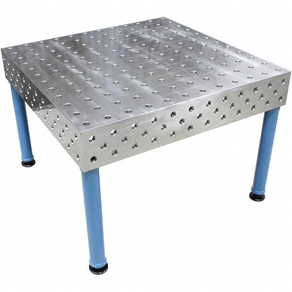 Baileigh - 47 Wide x 47" Deep x 33-1/2" High, Steel Welder's Table - Fixed Legs With Adjustable Height Glides, Silver/Blue - USA Tool & Supply