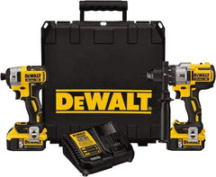 DeWALT - 20 Volt Cordless Tool Combination Kit - Includes 1/2" Brushless Hammerdrill & 1/4" Brushless Compact Impact Driver, Lithium-Ion Battery Included - USA Tool & Supply