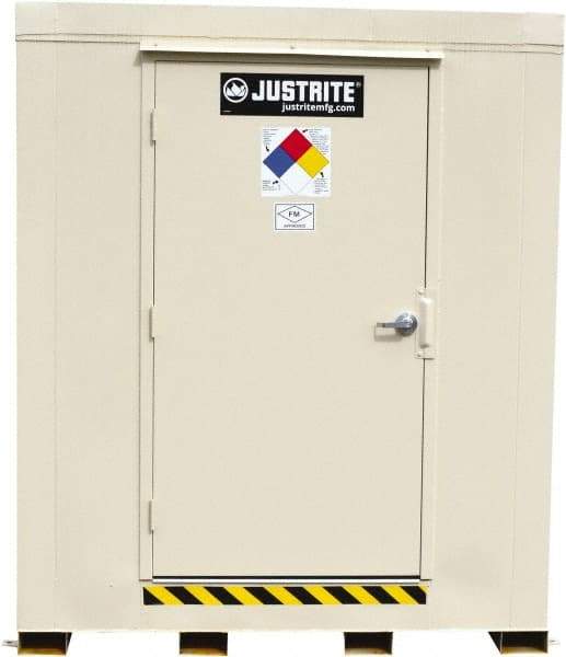 Justrite - 12 Drum, 205 Gal Sump Capacity, Locker - 7.33' Long x 10' Wide x 8' High, Galvanized Steel - USA Tool & Supply