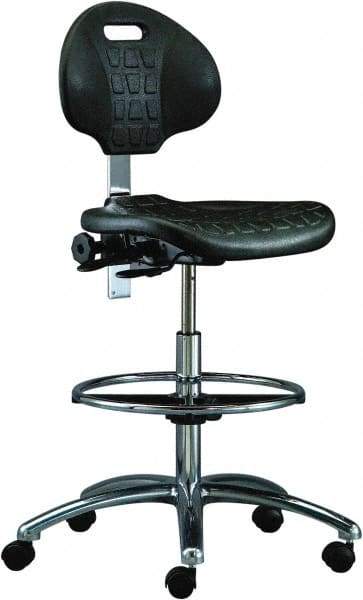 Bevco - 20-1/2 to 30-1/2" High Adjustable Height Swivel Stool - 27" Wide x 27" Deep, Polyurethane Seat, Black - USA Tool & Supply