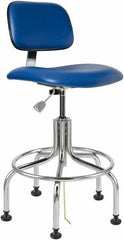 Bevco - 24-1/2 to 29-1/2" High Adjustable Height Swivel Stool - 22" Wide x 22" Deep, Vinyl Seat, Blue - USA Tool & Supply