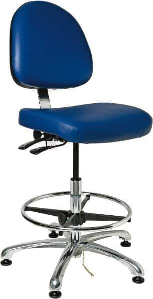 Bevco - 19 to 26-1/2" High Adjustable Height Swivel Stool - 27" Wide x 27" Deep, Vinyl Seat, Blue - USA Tool & Supply