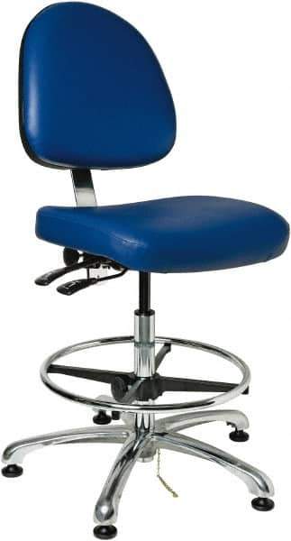 Bevco - 19 to 26-1/2" High Adjustable Height Swivel Stool - 27" Wide x 27" Deep, Vinyl Seat, Blue - USA Tool & Supply