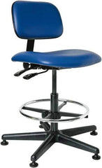 Bevco - 19-1/2 to 27" High Adjustable Height Swivel Stool - 27" Wide x 27" Deep, Vinyl Seat, Blue - USA Tool & Supply