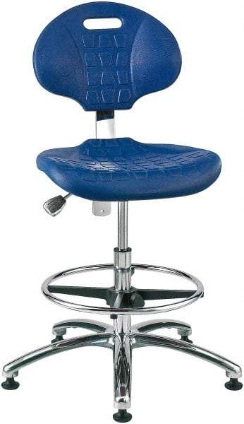 Bevco - 20-1/2 to 30-1/2" High Adjustable Height Swivel Stool - 27" Wide x 27" Deep, Polyurethane Seat, Blue - USA Tool & Supply