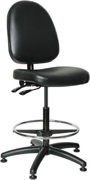 Bevco - 24 to 34" High Adjustable Height Swivel Stool - 27" Wide x 27" Deep, Vinyl Seat, Black - USA Tool & Supply