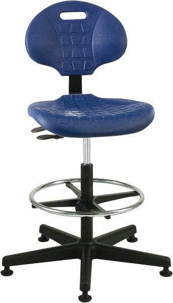 Bevco - 21 to 31" High Adjustable Height Swivel Stool - 27" Wide x 27" Deep, Polyurethane Seat, Blue - USA Tool & Supply