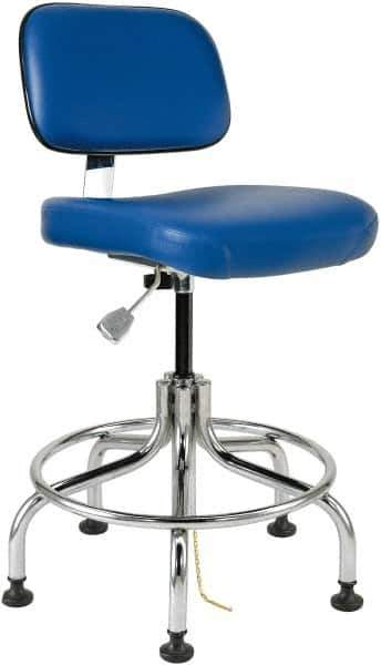 Bevco - 20 to 25" High Adjustable Height Swivel Stool - 22" Wide x 22" Deep, ESD Vinyl Seat, Blue - USA Tool & Supply