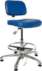 Bevco - 19 to 26-1/2" High Adjustable Height Swivel Stool - 27" Wide x 27" Deep, ESD Vinyl Seat, Blue - USA Tool & Supply