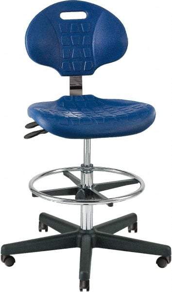 Bevco - 21 to 31" High Adjustable Height Swivel Stool - 27" Wide x 27" Deep, Polyurethane Seat, Blue - USA Tool & Supply