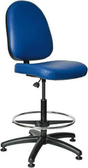 Bevco - 24 to 34" High Adjustable Height Swivel Stool - 27" Wide x 27" Deep, Vinyl Seat, Blue - USA Tool & Supply