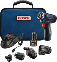 Bosch - 12 Volt 1/4" Chuck Pistol Grip Handle Cordless Drill - 0-400 & 0-1300 RPM, Reversible, 2 Lithium-Ion Batteries Included - USA Tool & Supply