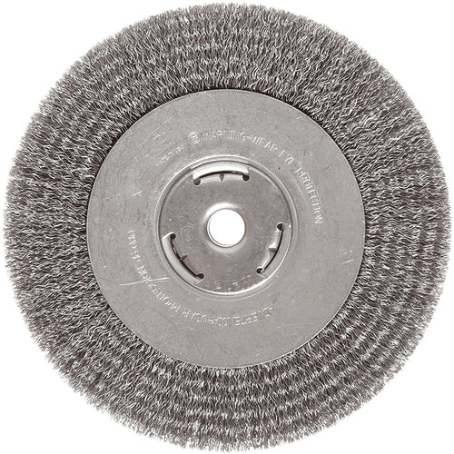 ‎Vortec Pro 4″ Narrow Face Crimped Wire Wheel, .014″ Steel Fill, 5/8″-11 UNC Nut, Retail Pack - USA Tool & Supply