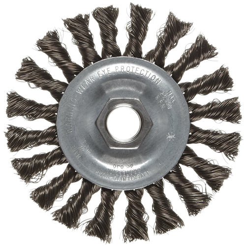 Vortec Pro 4″ Knot Wire Wheel, Standard Twist, .014″ Steel Fill, M14 × 2.0 Nut, Retail Pack - USA Tool & Supply