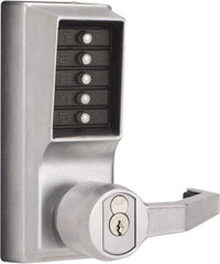 Kaba Access - Combination Entry Lever Lockset with Key Override - 2-3/4" Back Set, No Cylinder, Zamak3, Satin Chrome Finish - USA Tool & Supply