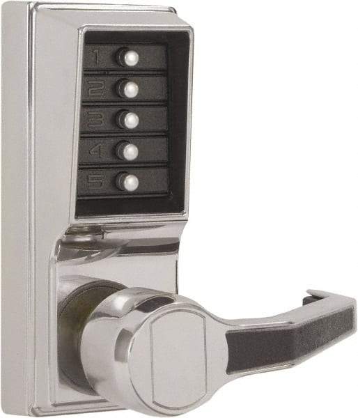 Kaba Access - Combination Entry Lever Lockset - 2-3/4" Back Set, No Cylinder, Zamak3, Satin Chrome Finish - USA Tool & Supply