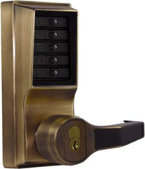 Kaba Access - Combination Entry Lever Lockset with Key Override - 2-3/4" Back Set, No Cylinder, Zamak3, Antique Brass Finish - USA Tool & Supply