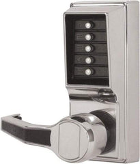 Kaba Access - Combination Entry Lever Lockset - 2-3/4" Back Set, Nonkey Override Cylinder, Zamak3, Satin Chrome Finish - USA Tool & Supply