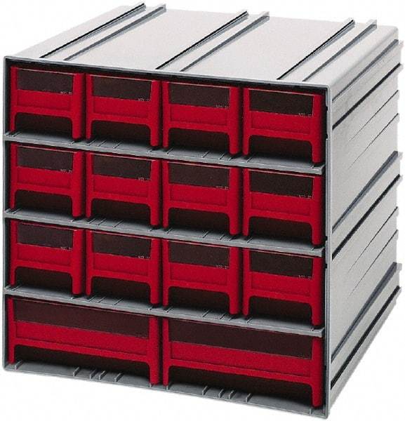 Quantum Storage - 14 Drawer, 14 Compartment, Small Parts Drawer Cabinet System - 11-3/8" Deep x 11-3/4" Wide x 11" High - USA Tool & Supply