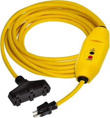 Tower - 3 Outlets, 125 Volt, 15 Amp, Yellow, GFCI and Triple Tap Cord Set - 5-15P, 5-15R NEMA Configuration, 25 Ft. Long, cUL Listed, OSHA, UL File E174279 - USA Tool & Supply