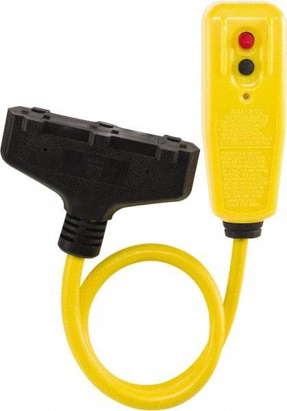 Tower - 3 Outlets, 125 Volt, 15 Amp, Yellow, GFCI Plug and Triple Tap - 5-15P, 5-15R NEMA Configuration, 2 Ft. Long, cUL, UL File E174279 - USA Tool & Supply