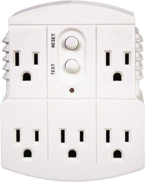 Tower - 5 Outlets, 125 Volt, 15 Amp, White, GFCI 5b Outlet Adapter - 5-15P, 5-15R NEMA Configuration, cUL, UL File E174279 - USA Tool & Supply