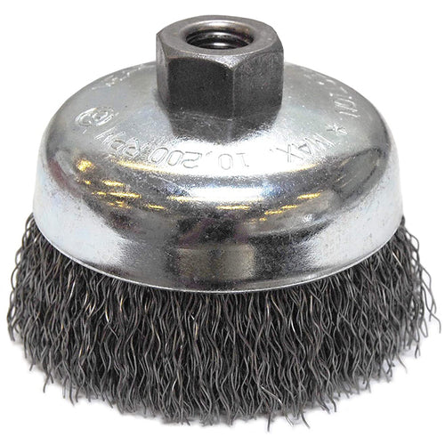 ‎Vortec Pro 4″ Crimped Wire Cup Brush, .020″ Steel Fill, 5/8″-11 UNC Nut, Retail Pack - USA Tool & Supply
