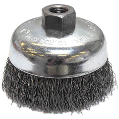 ‎Vortec Pro 4″ Crimped Wire Cup Brush, .020″ Steel Fill, 5/8″-11 UNC Nut, Retail Pack - USA Tool & Supply