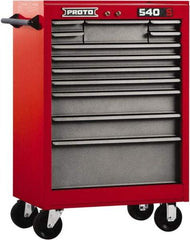 Proto - 12 Drawer Steel Tool Roller Cabinet - 27" Wide x 42" High x 18" Deep, Ball Bearing Drawer Slides, Safety Red/Gray - USA Tool & Supply