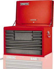 Proto - 10 Drawer Top Tool Chest - 27" Wide x 18" Deep x 19" High, Steel, Safety Red/Gray - USA Tool & Supply