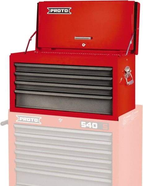 Proto - 4 Drawer Top Tool Chest - 27" Wide x 12" Deep x 15" High, Steel, Safety Red/Gray - USA Tool & Supply